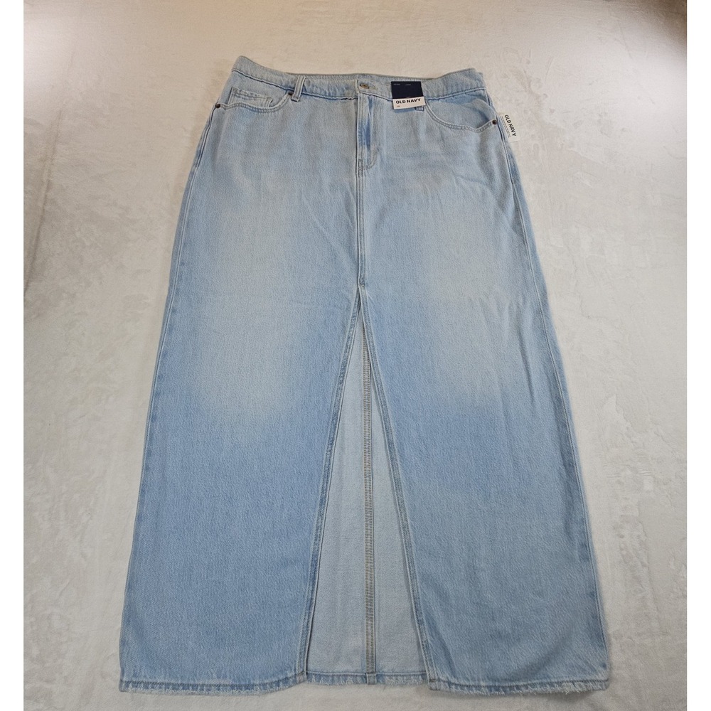 NWT Old Navy Womens 14 Front‎ Slit Denim Mid Rise Lightwash Midi Skirt Pockets